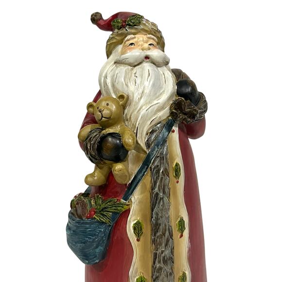 Vintage Resin Santa 11" Figurine Old World Christmas Tree Teddy Bear Bag - Picture 2 of 6